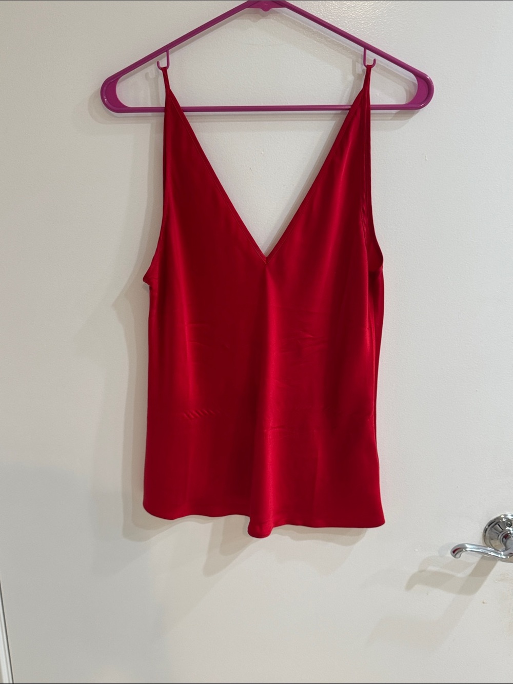 J. Crew Red Satin V-Neck Tank Top